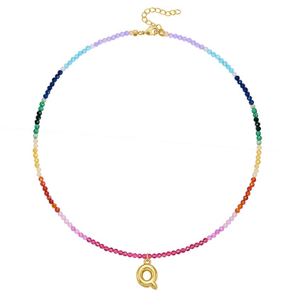 Beaded Bubble Letter Pendant Rainbow Choker