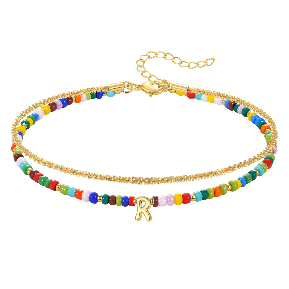 Beaded Initial Anklet Bracelets