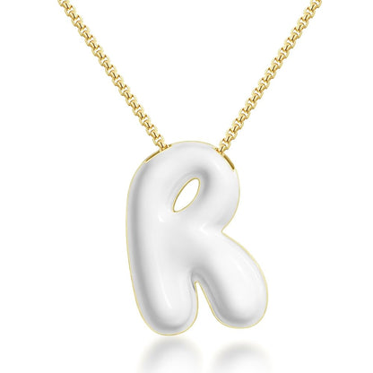 Bubble Letter Colorful Enamel Initial Necklace