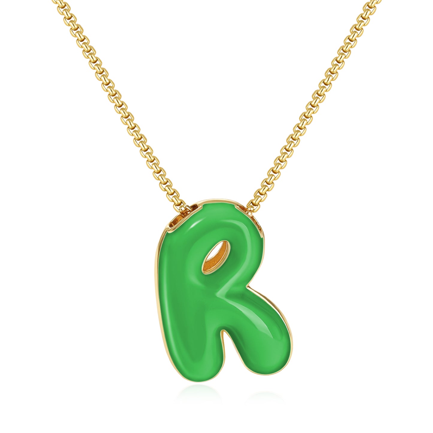 Bubble Letter Colorful Enamel Initial Necklace