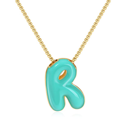 Bubble Letter Colorful Enamel Initial Necklace