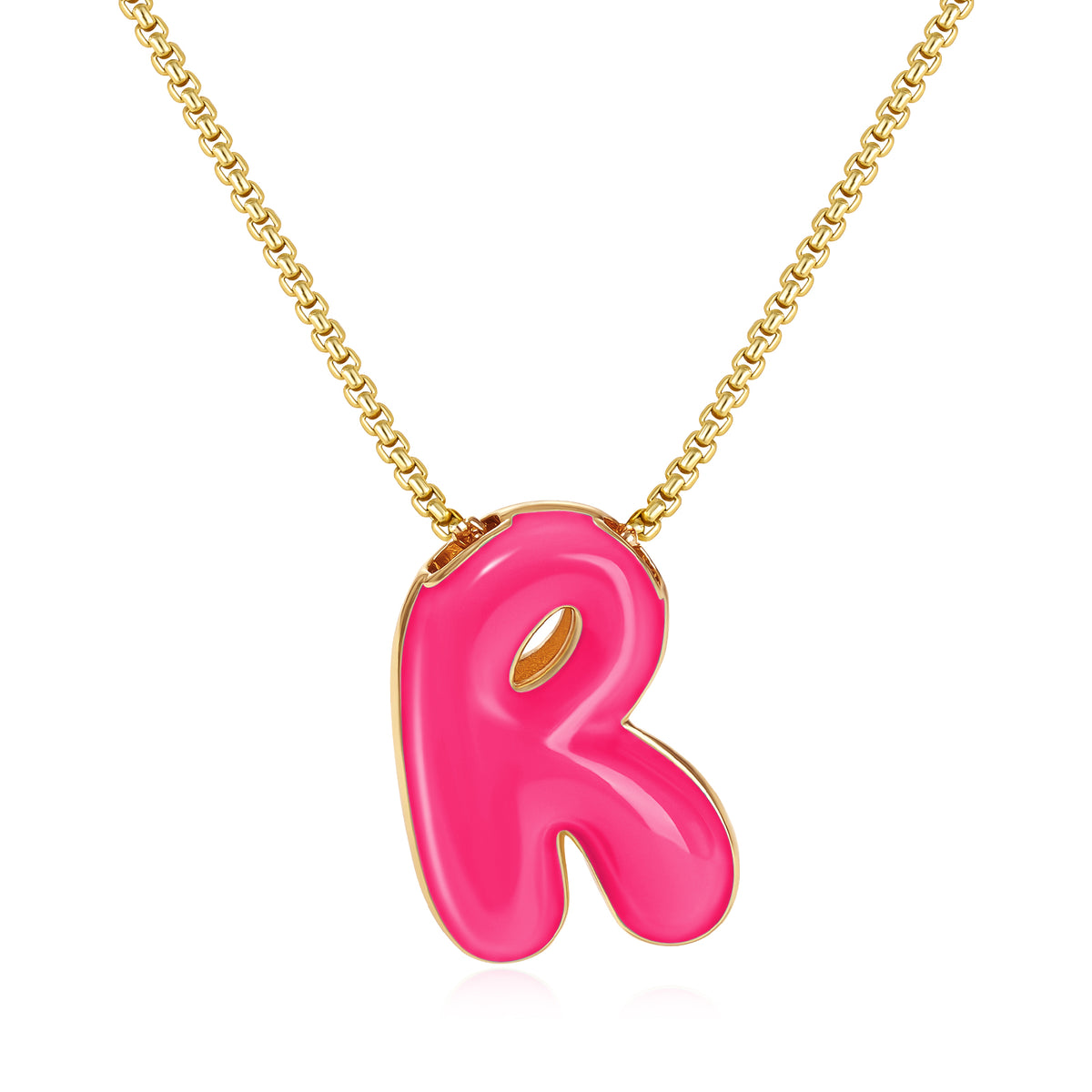 Bubble Letter Colorful Enamel Initial Necklace