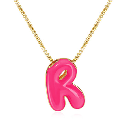 Bubble Letter Colorful Enamel Initial Necklace