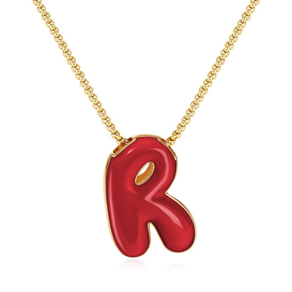 Bubble Letter Colorful Enamel Initial Necklace