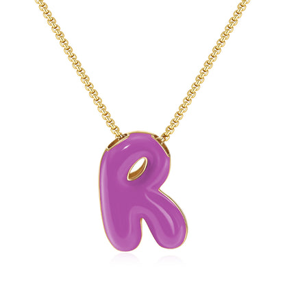 Bubble Letter Colorful Enamel Initial Necklace