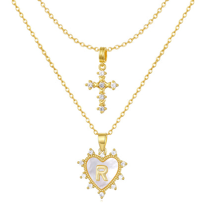 Layered Heart Pendant Initial Necklace