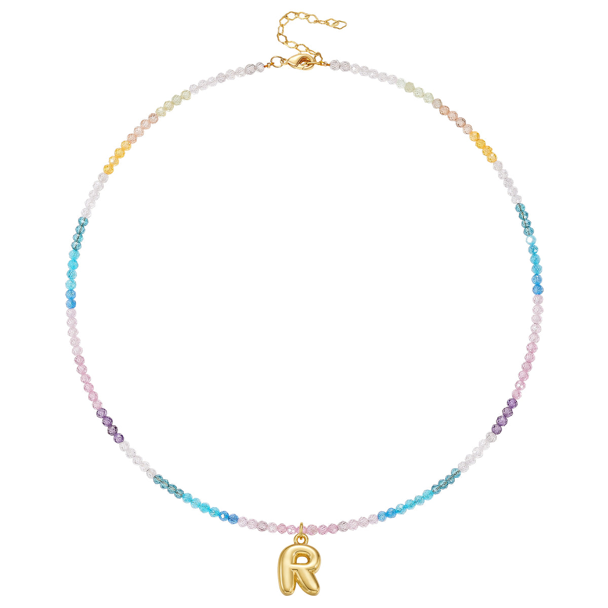 Beaded Bubble Letter Initial Pendant Necklace