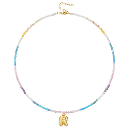 Beaded Bubble Letter Initial Pendant Necklace