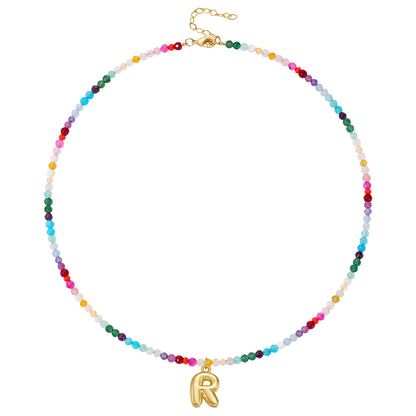 Beaded Bubble Letter Initial Pendant Necklace