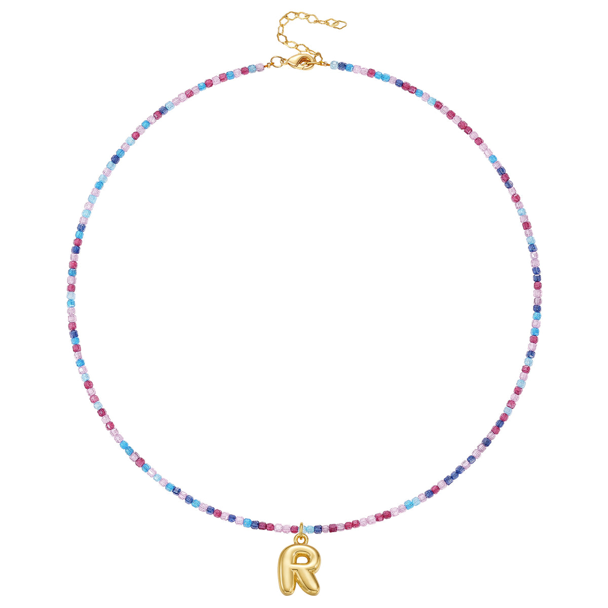 Beaded Bubble Letter Initial Pendant Necklace