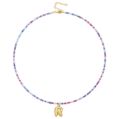 Beaded Bubble Letter Initial Pendant Necklace