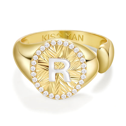 14k Gold Plate Initial  Adjustable Letter Ring