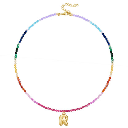 Beaded Bubble Letter Pendant Rainbow Choker