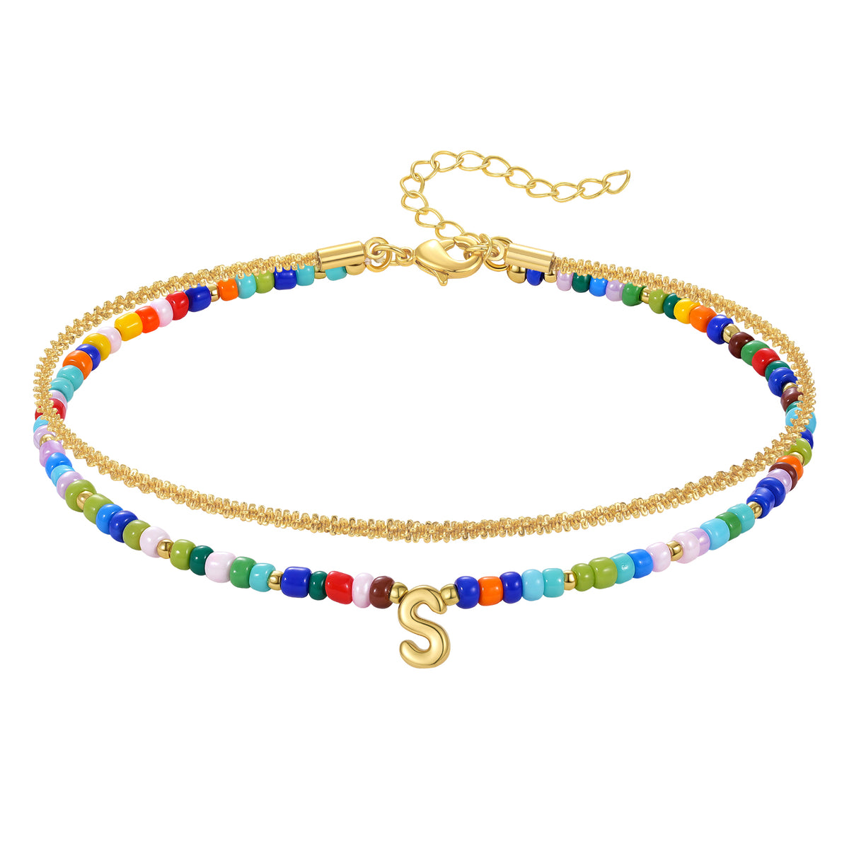Colorful Layered Beaded Initial Anklet Bracelet