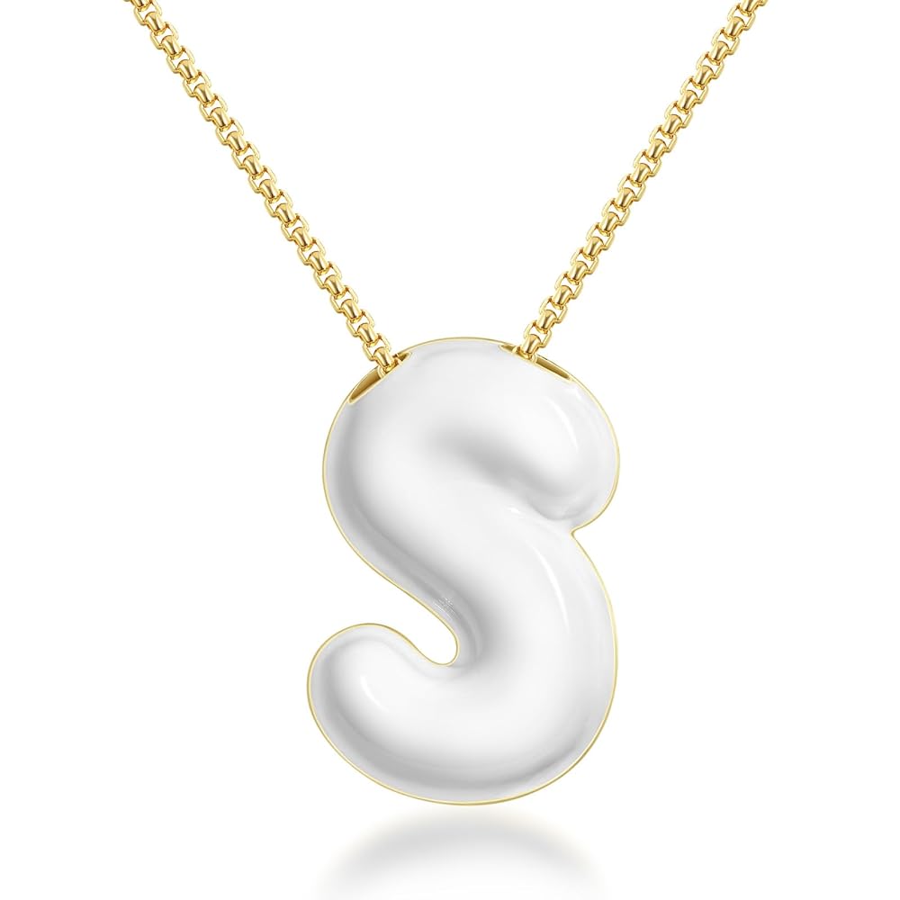 Bubble Letter Colorful Enamel Initial Necklace