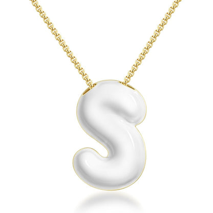 Bubble Letter Colorful Enamel Initial Necklace