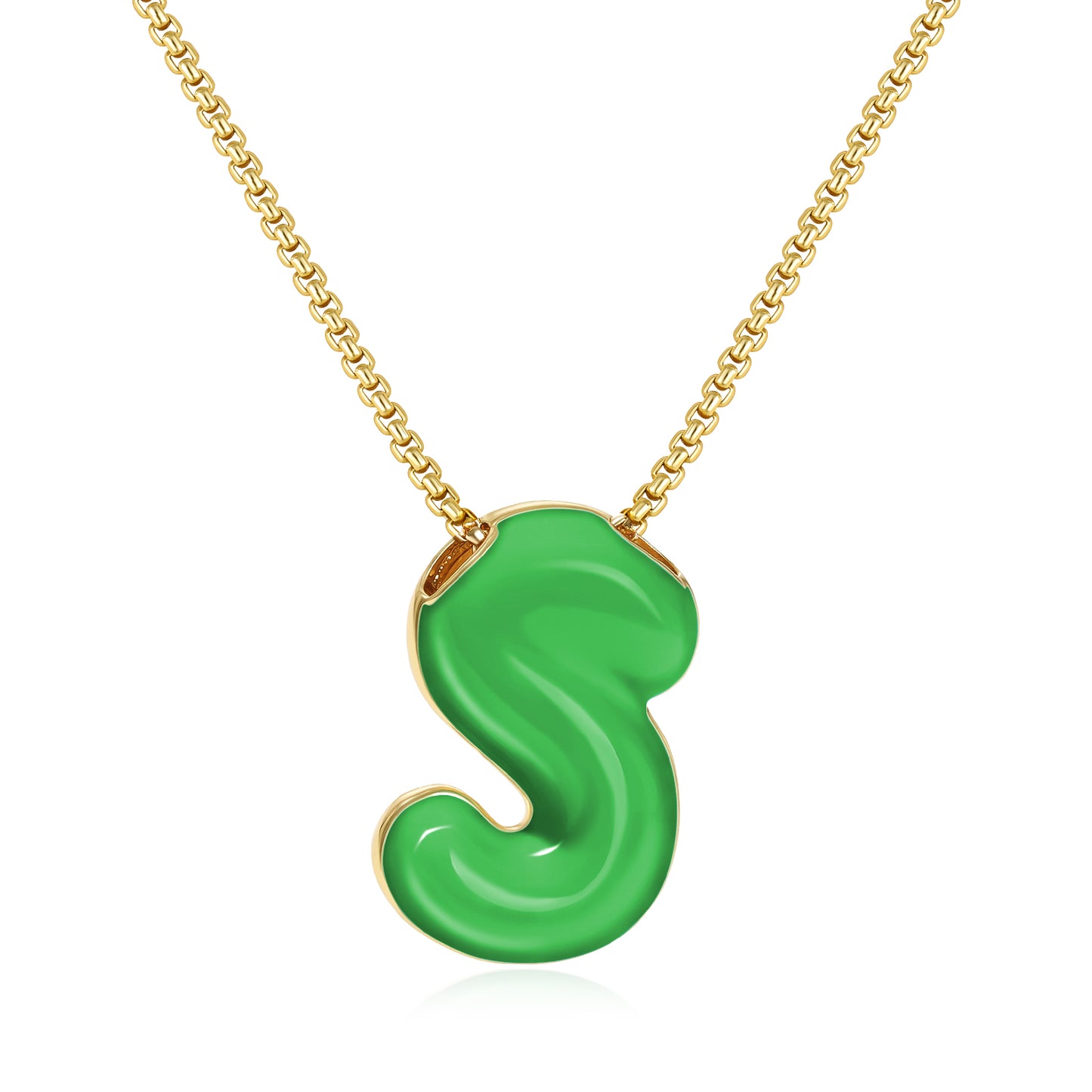 Bubble Letter Colorful Enamel Initial Necklace