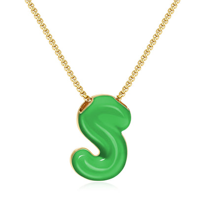 Bubble Letter Colorful Enamel Initial Necklace