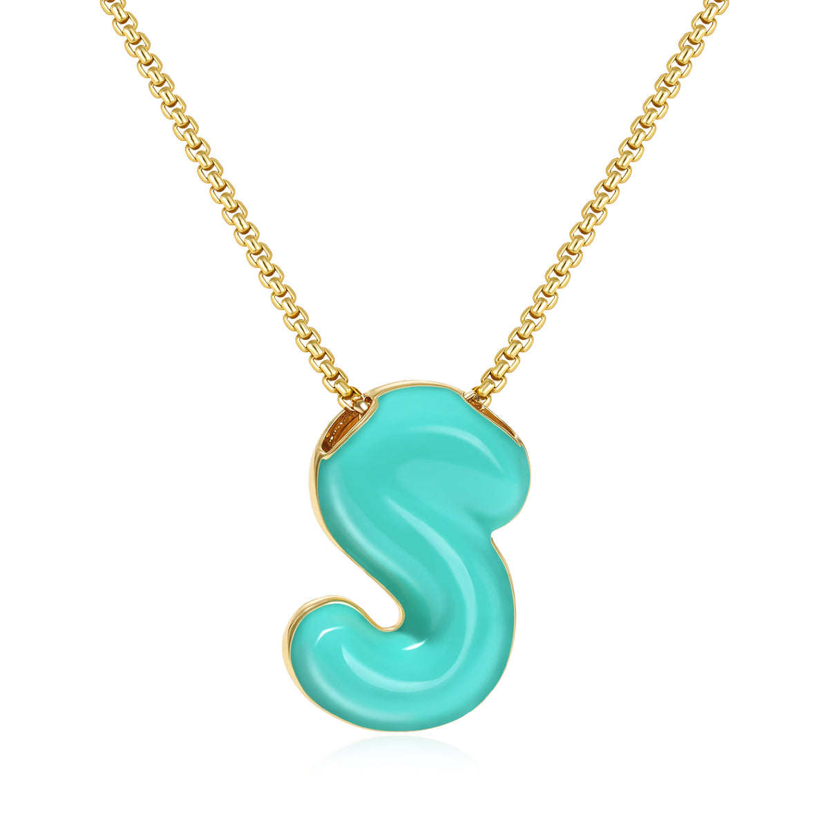 Bubble Letter Colorful Enamel Initial Necklace