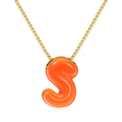 Bubble Letter Colorful Enamel Initial Necklace