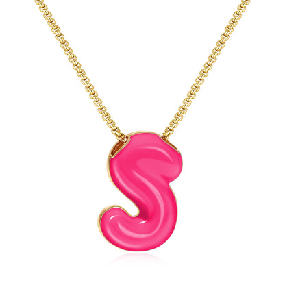 Bubble Letter Colorful Enamel Initial Necklace