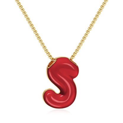 Bubble Letter Colorful Enamel Initial Necklace