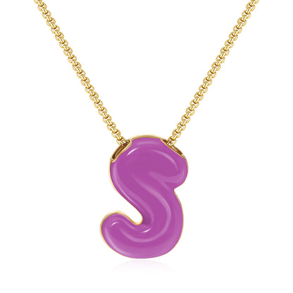 Bubble Letter Colorful Enamel Initial Necklace