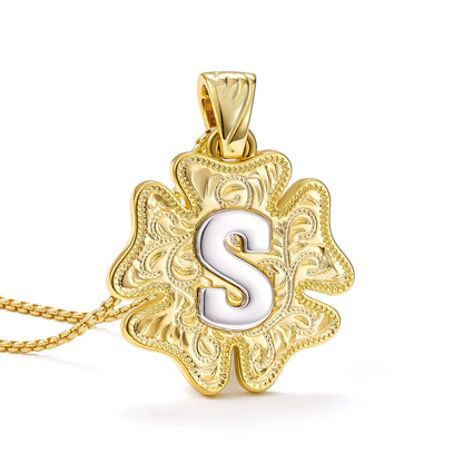 Flower Pendant Initial Necklace