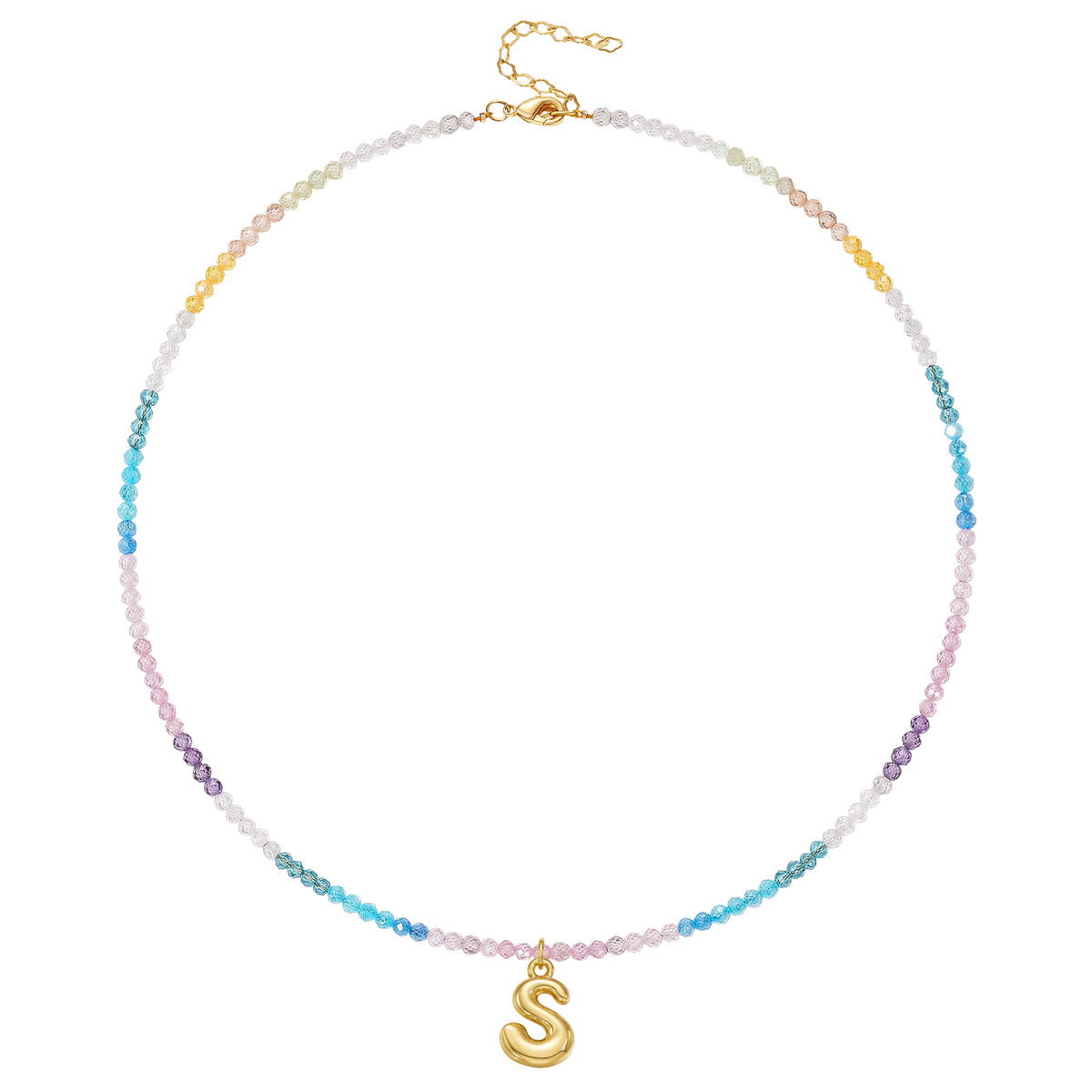 Beaded Bubble Letter Initial Pendant Necklace