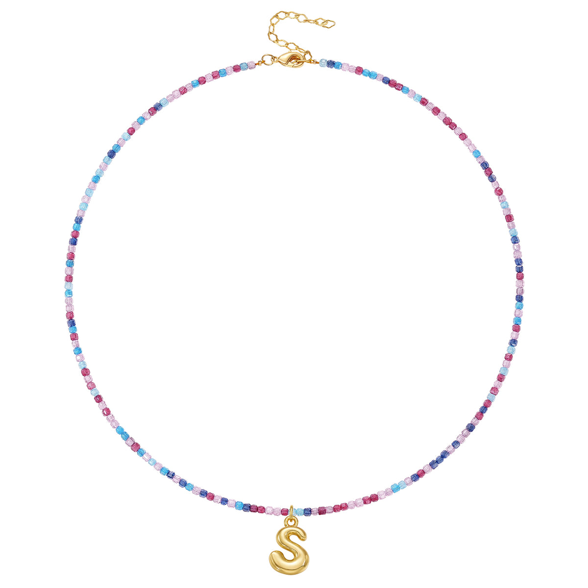 Beaded Bubble Letter Initial Pendant Necklace