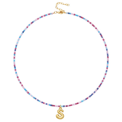 Beaded Bubble Letter Initial Pendant Necklace