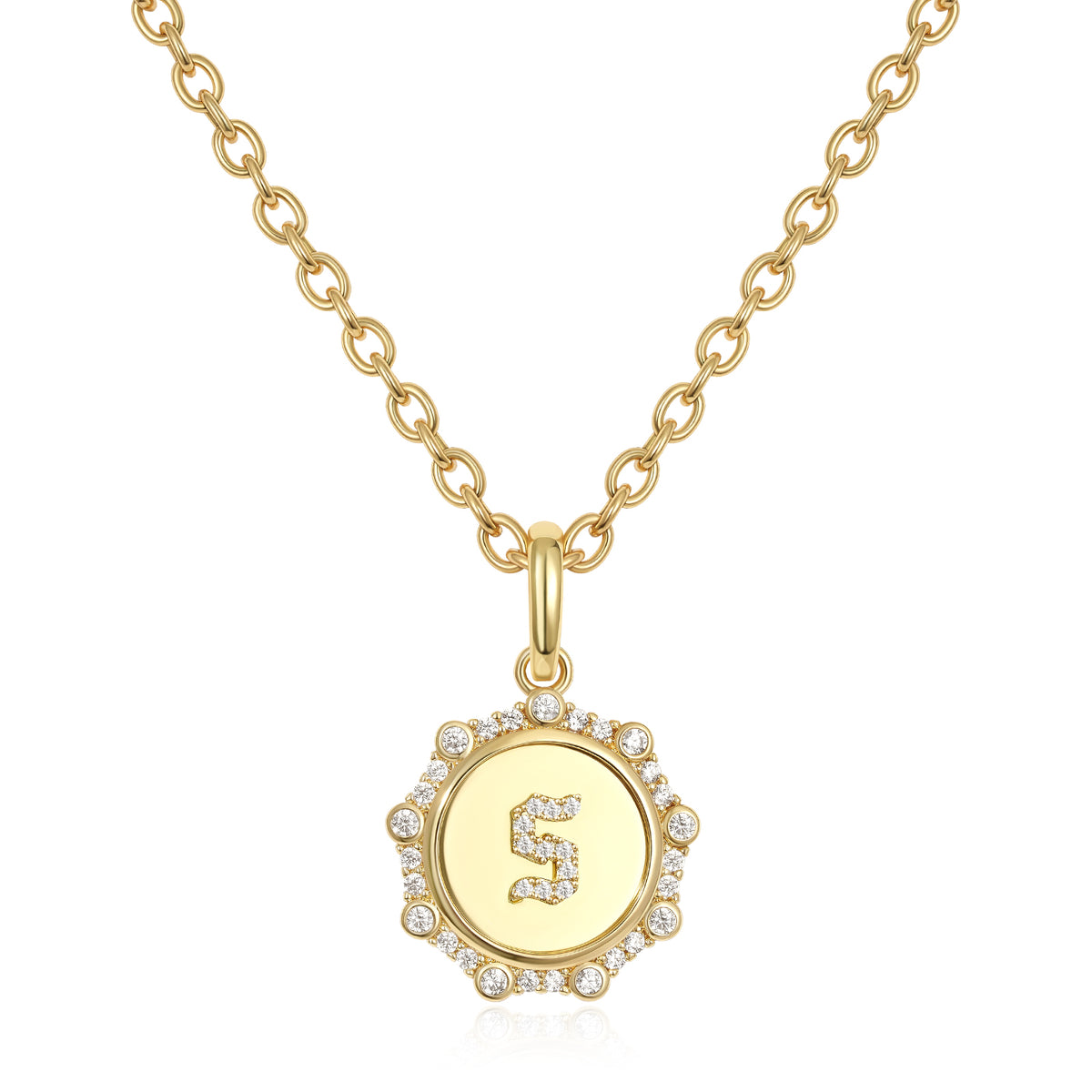 Round Initial Necklace with CZ Pendant
