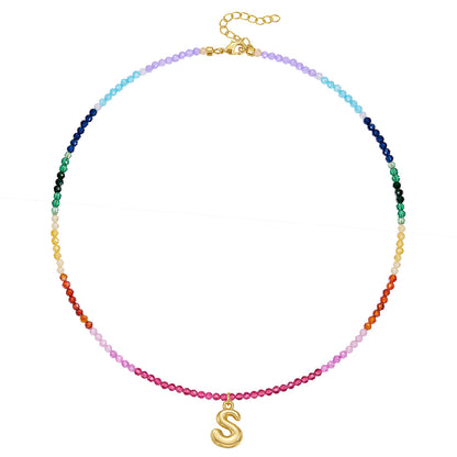 Beaded Bubble Letter Pendant Rainbow Choker