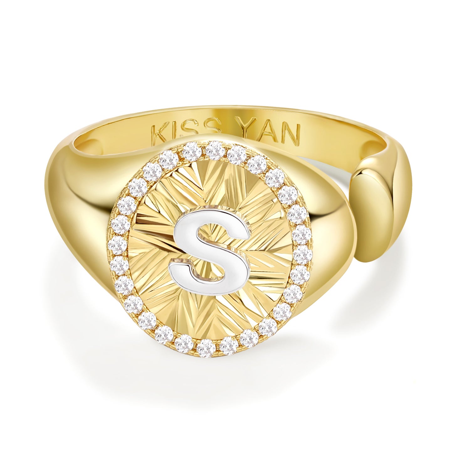 14k Gold Plate Initial  Adjustable Letter Ring