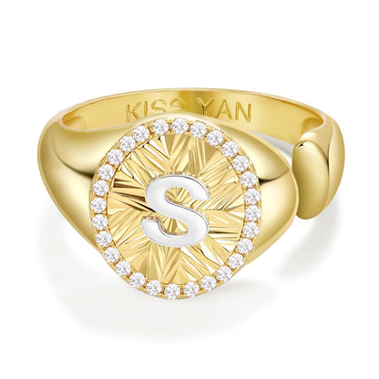14k Gold Plate Initial  Adjustable Letter Ring