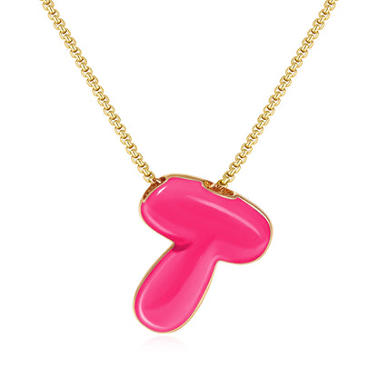 Bubble Letter Colorful Enamel Initial Necklace