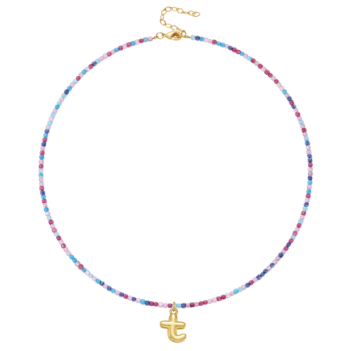 Beaded Bubble Letter Initial Pendant Necklace