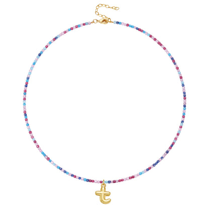 Beaded Bubble Letter Initial Pendant Necklace