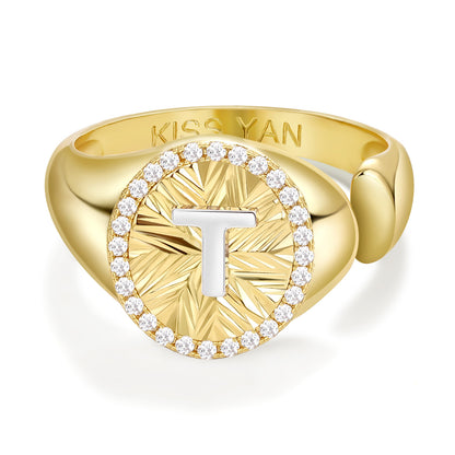 14k Gold Plate Initial  Adjustable Letter Ring