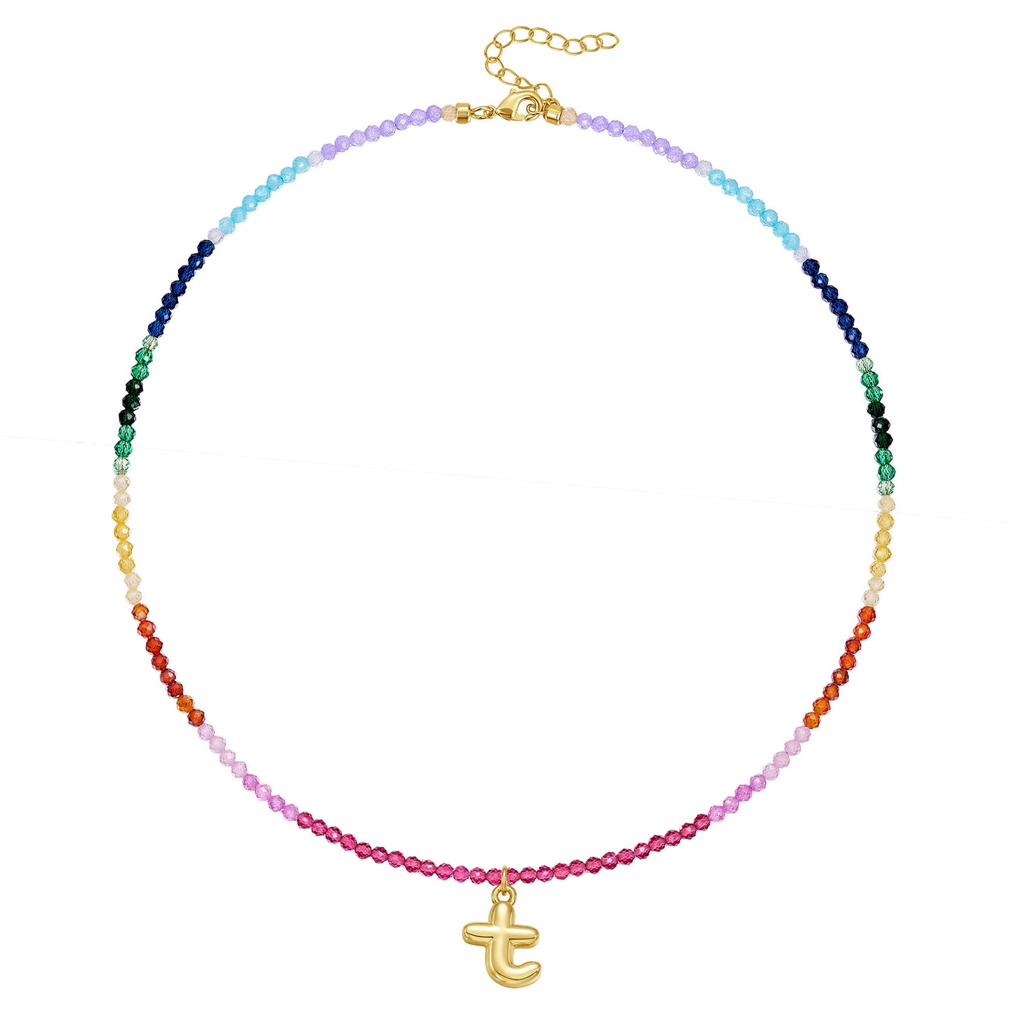 Beaded Bubble Letter Pendant Rainbow Choker