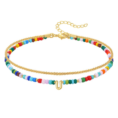 Beaded Initial Anklet Bracelets