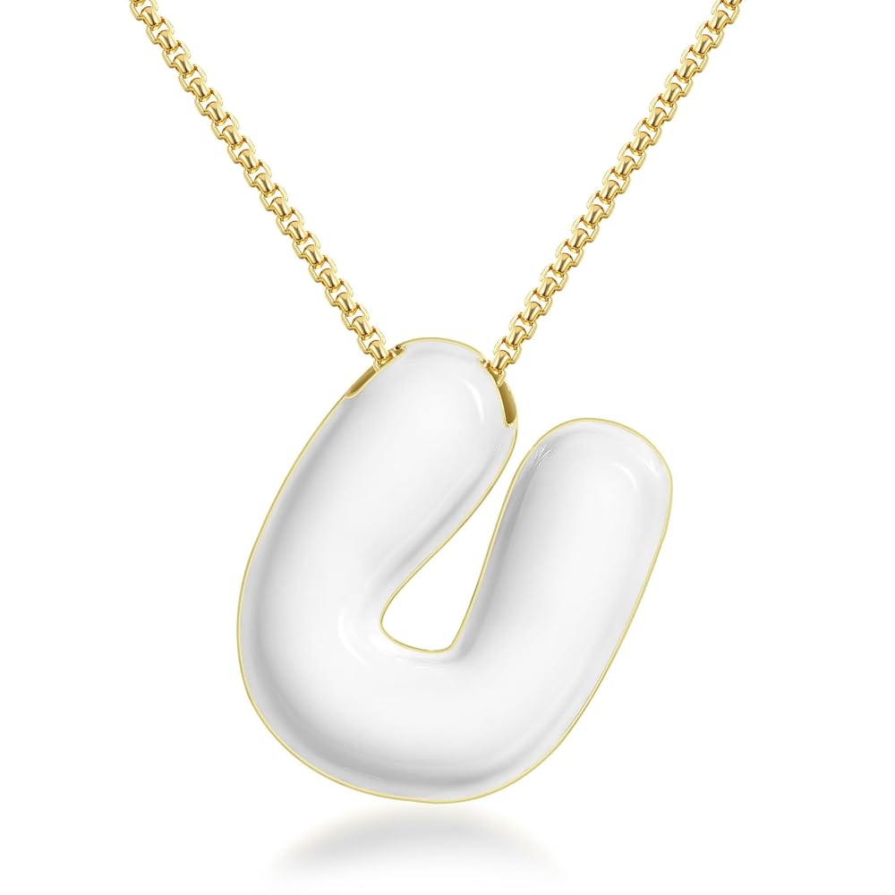 Bubble Letter Colorful Enamel Initial Necklace