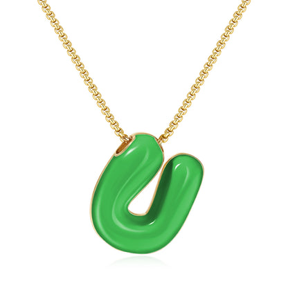 Bubble Letter Colorful Enamel Initial Necklace