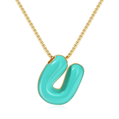 Bubble Letter Colorful Enamel Initial Necklace
