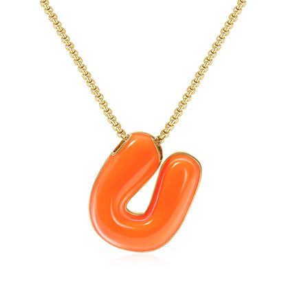 Bubble Letter Colorful Enamel Initial Necklace