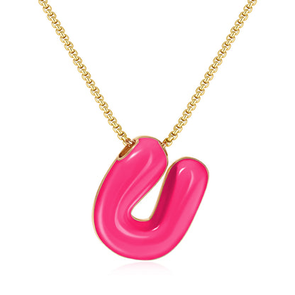 Bubble Letter Colorful Enamel Initial Necklace