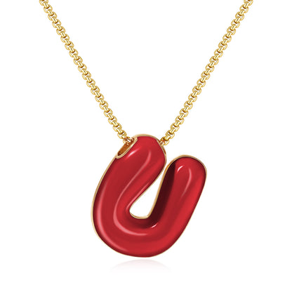Bubble Letter Colorful Enamel Initial Necklace