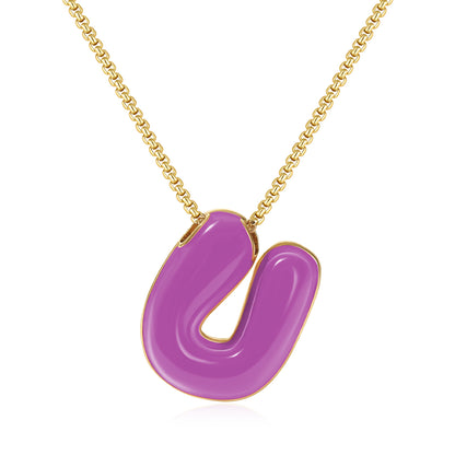 Bubble Letter Colorful Enamel Initial Necklace