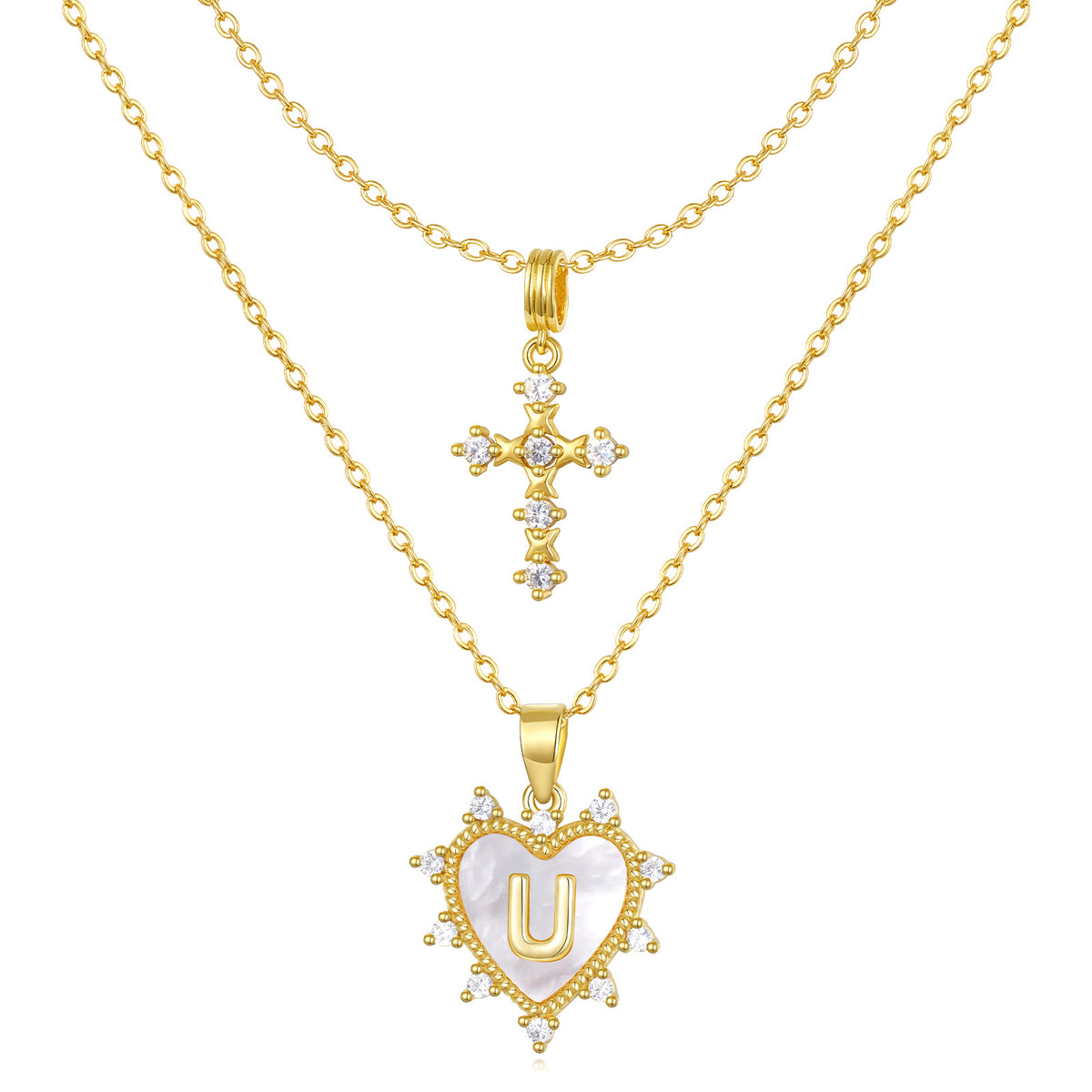 Layered Heart Pendant Initial Necklace