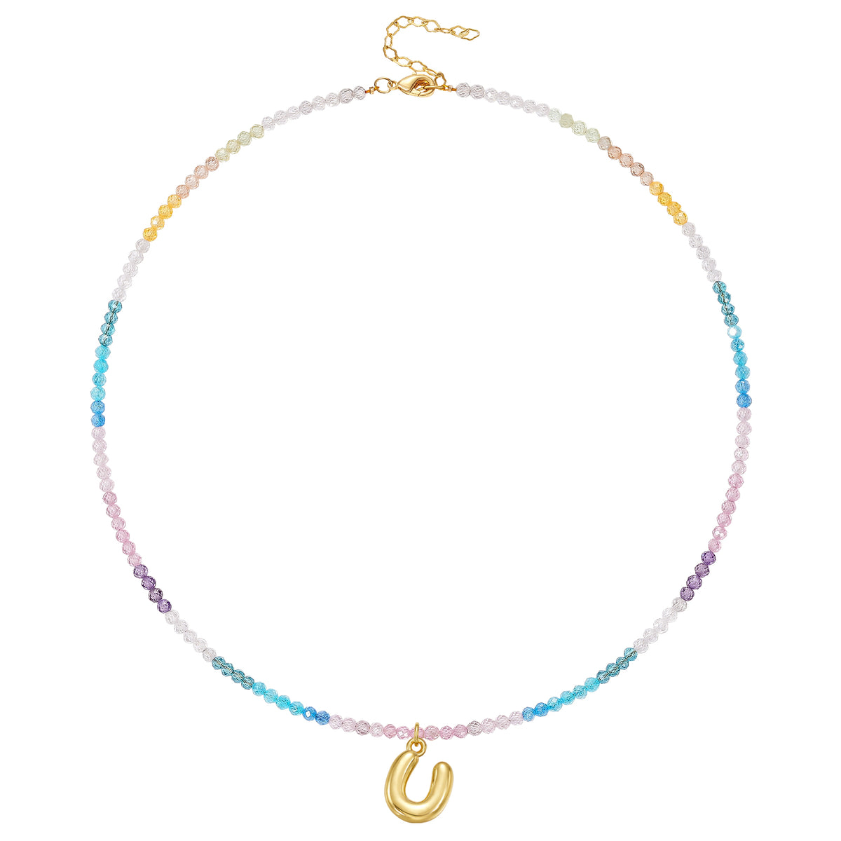 Beaded Bubble Letter Initial Pendant Necklace